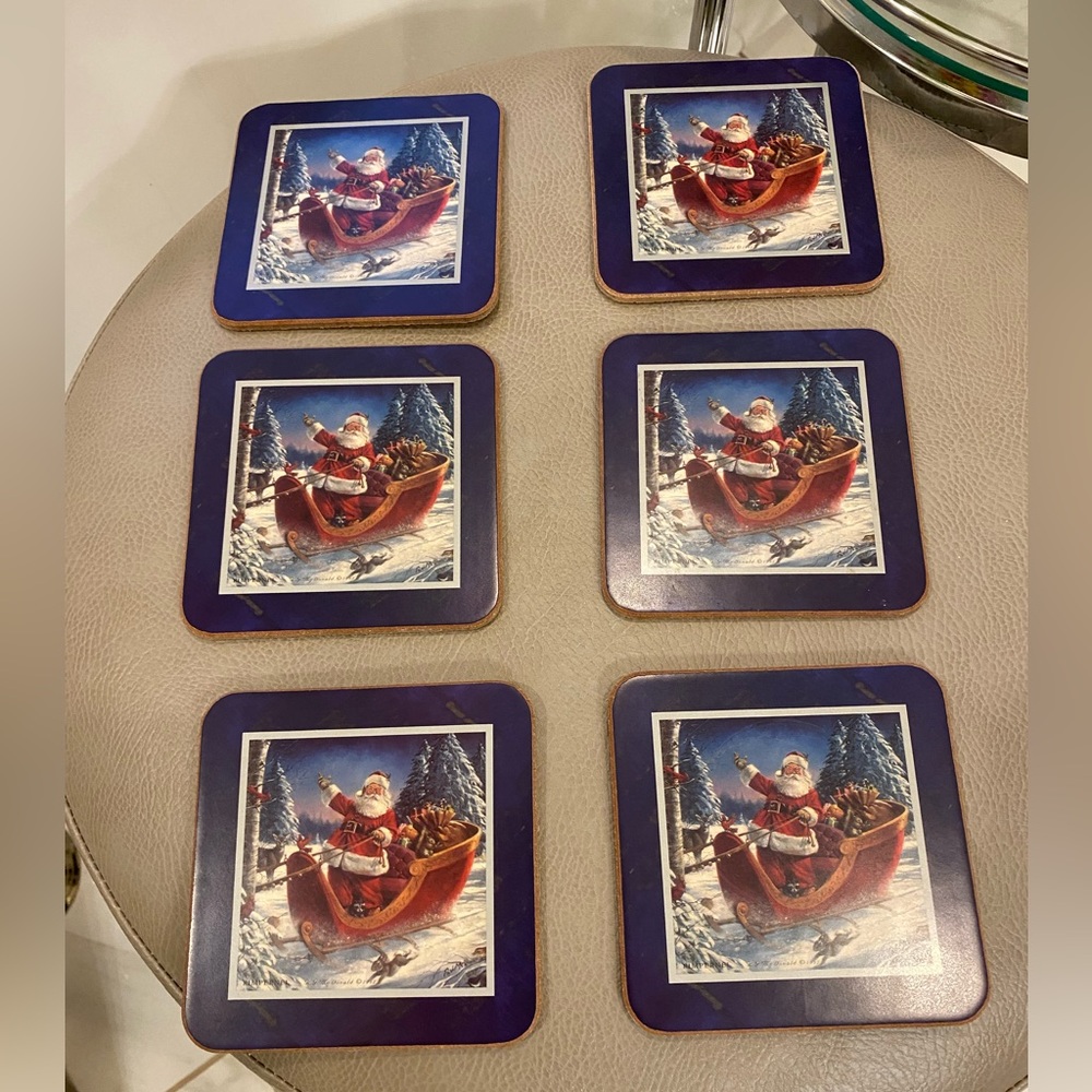 Six Pimpernel Santa Coasters